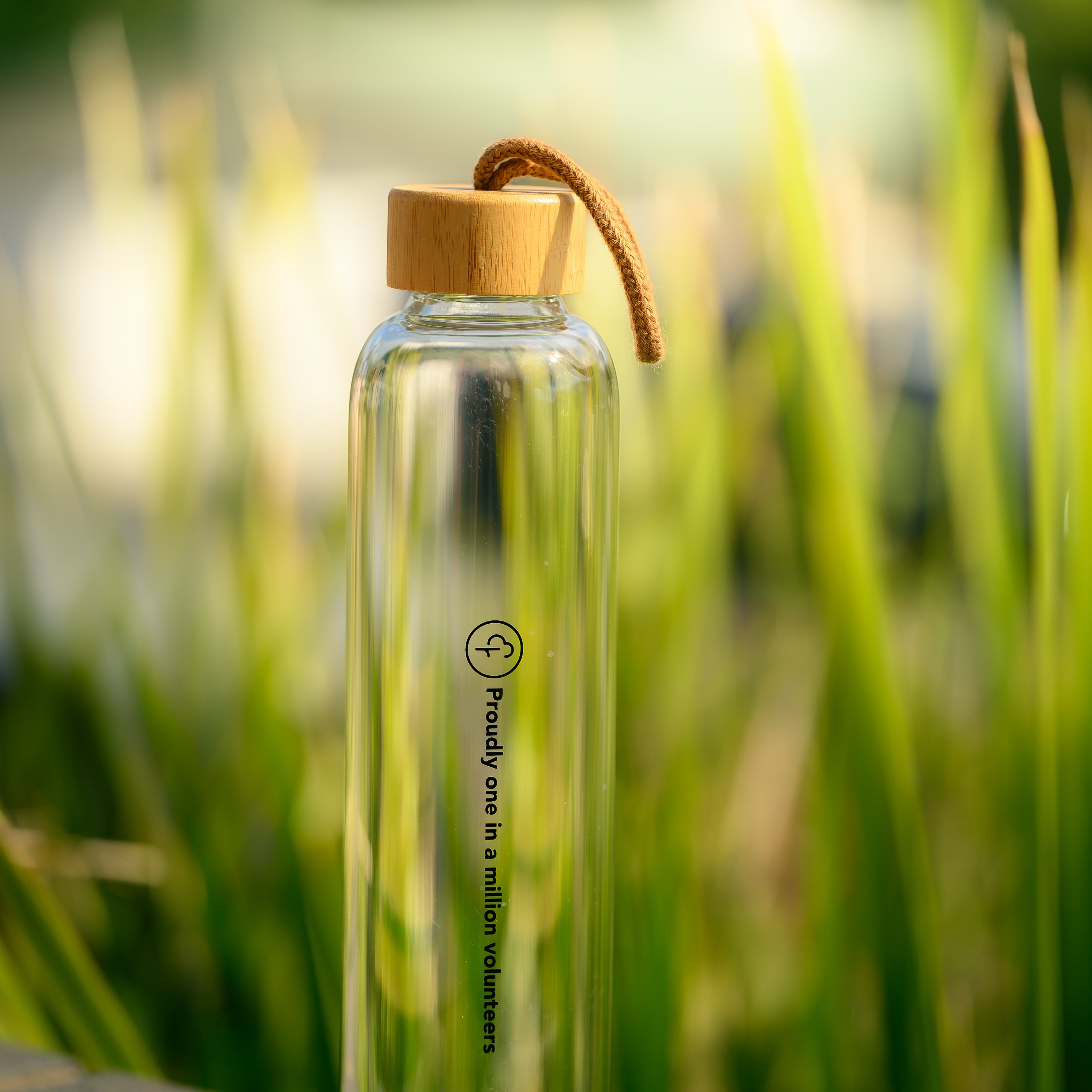 Limited Edition 'Proudly one in a million volunteers' Glass Water Bottle