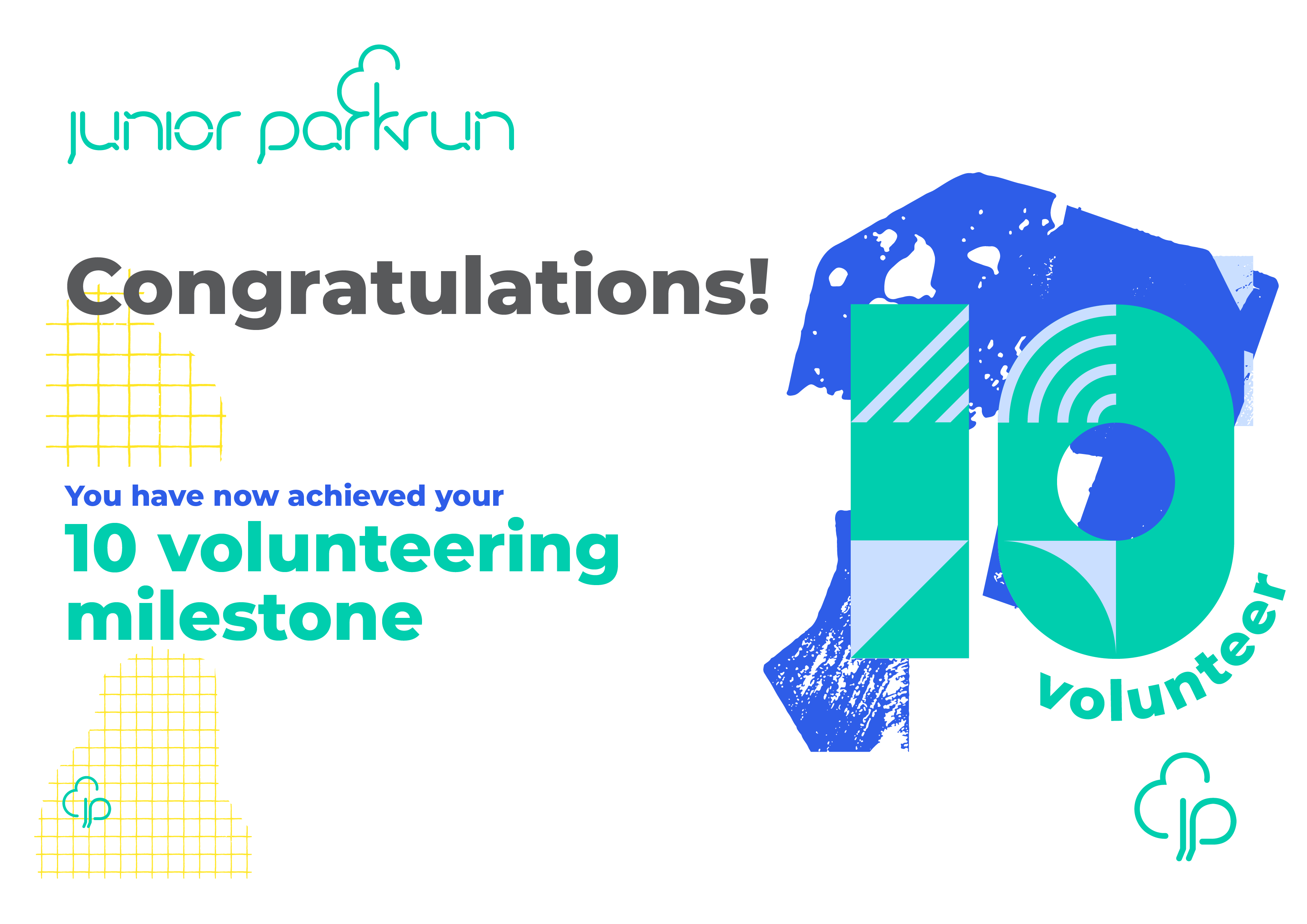 junior parkrun Volunteer Milestone 10 Certificate