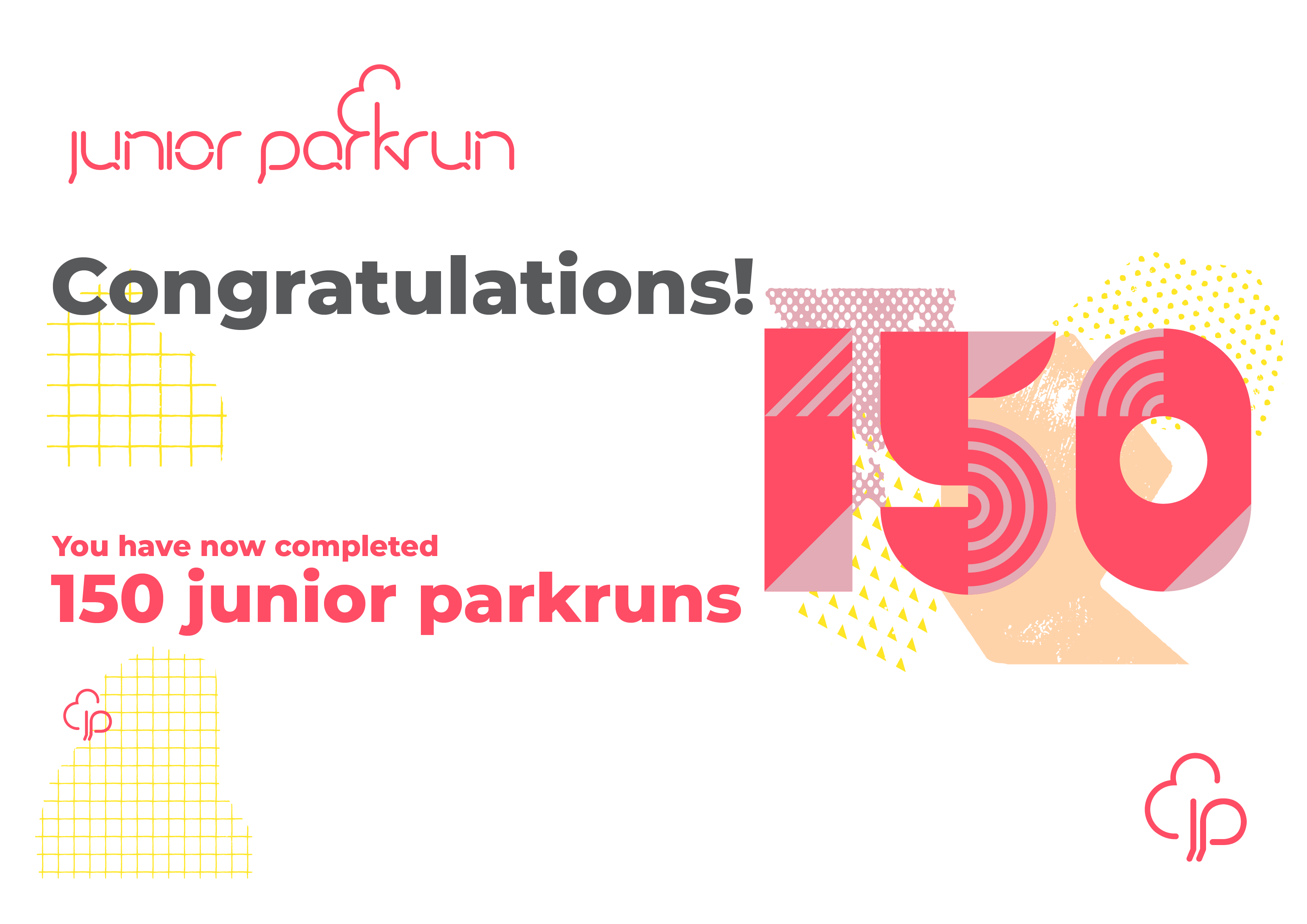 junior parkrun Milestone 150 Certificate