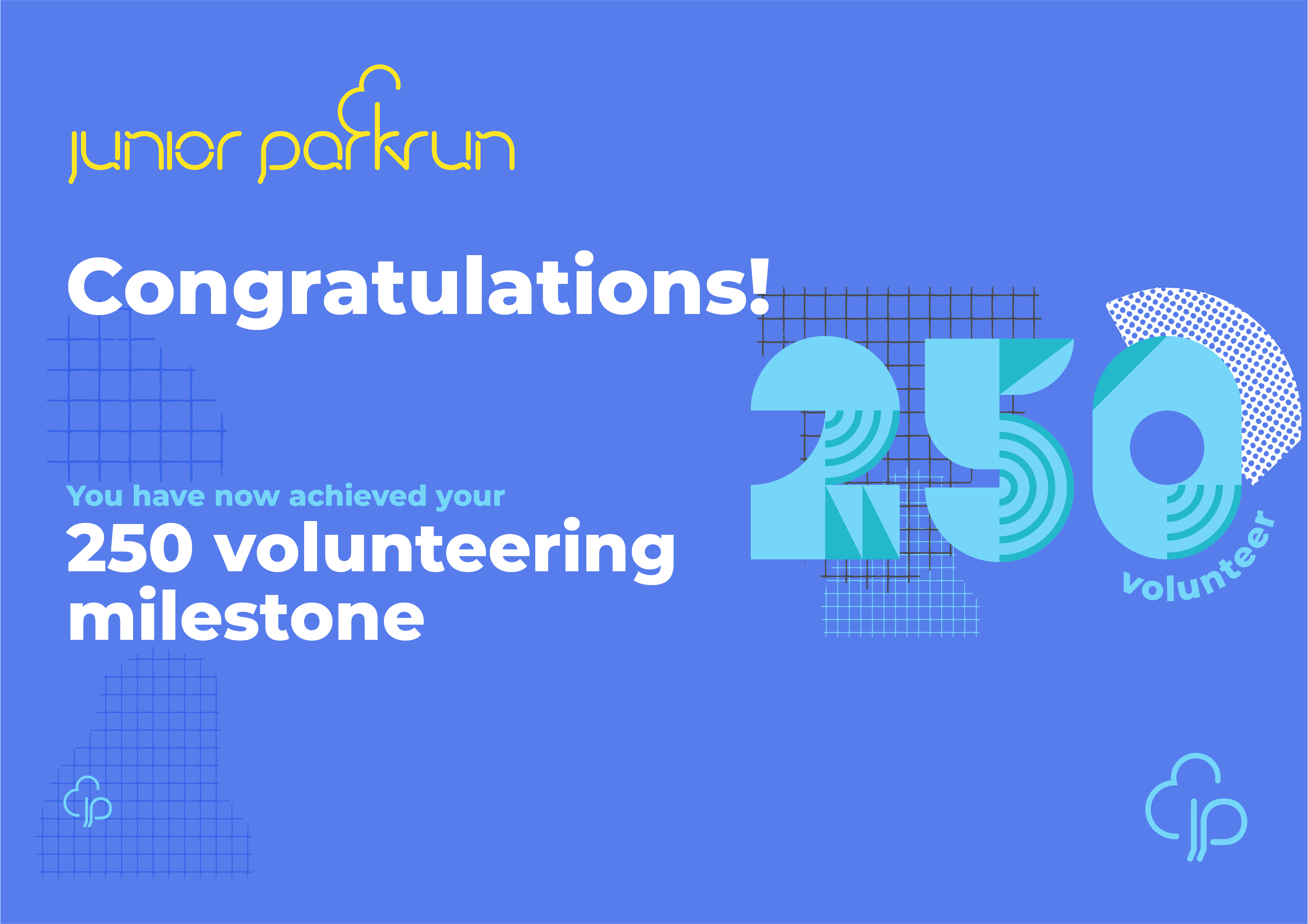 junior parkrun Volunteer Milestone 250 Certificate