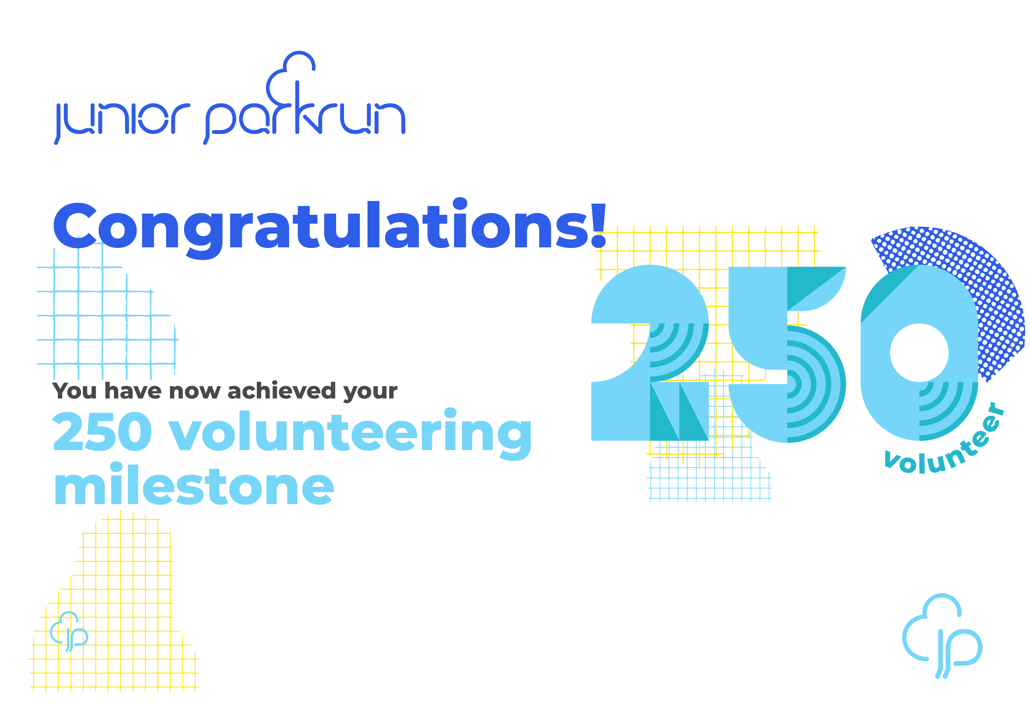 junior parkrun Volunteer Milestone 250 Certificate