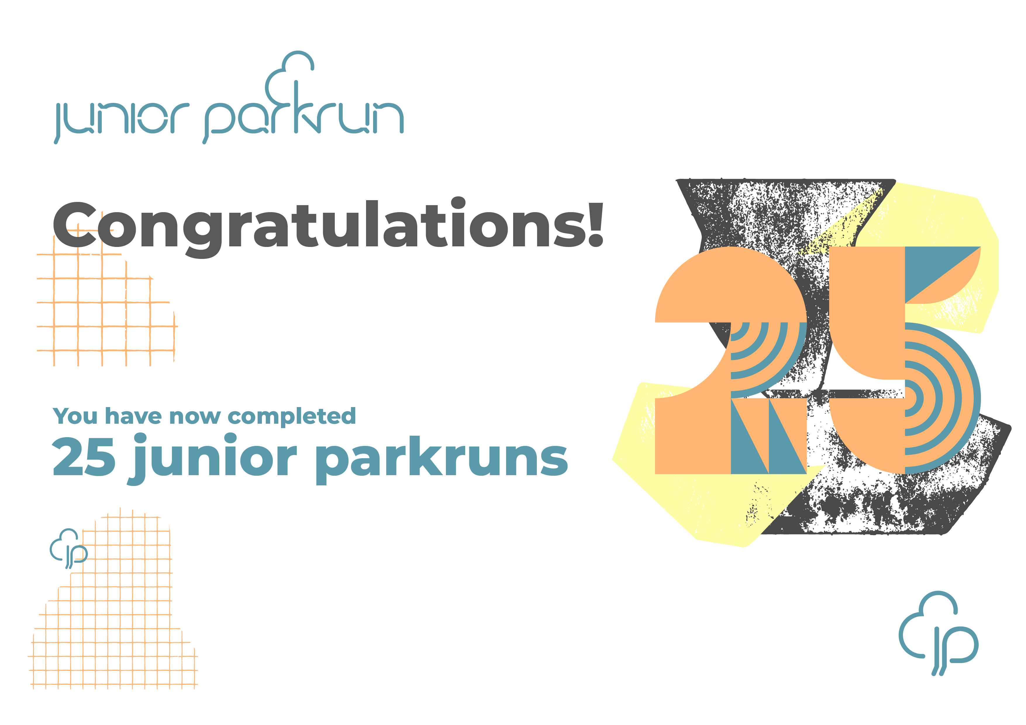 junior parkrun Milestone 25 Certificate