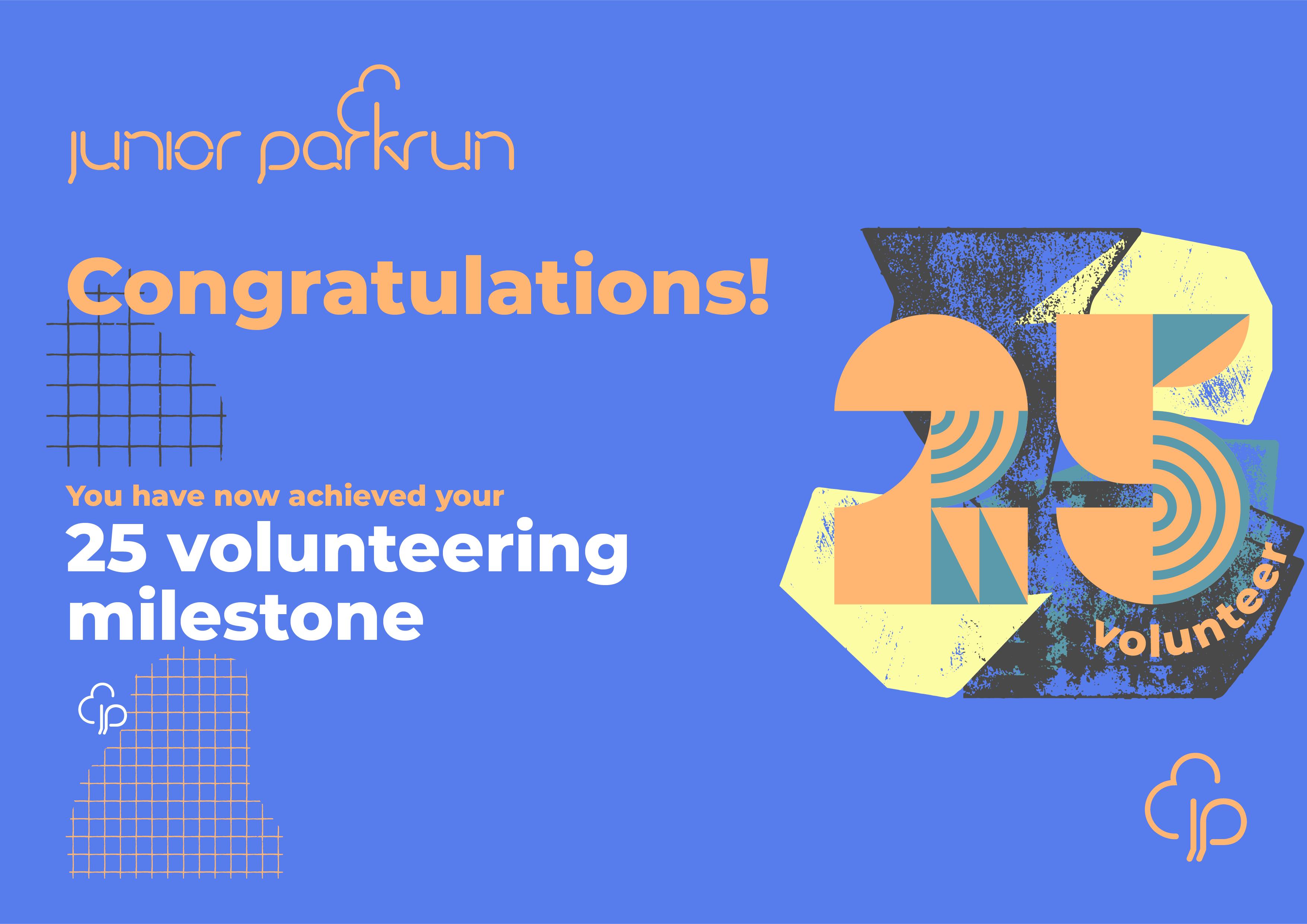 junior parkrun Volunteer Milestone 25 Certificate