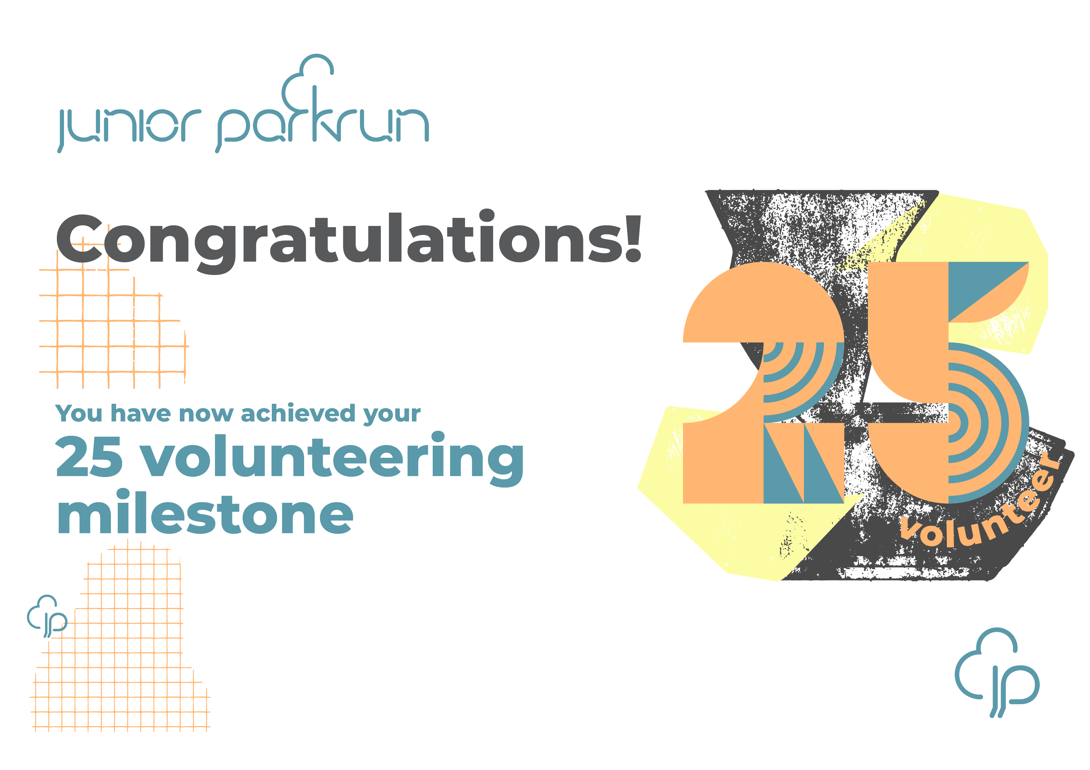 junior parkrun Volunteer Milestone 25 Certificate