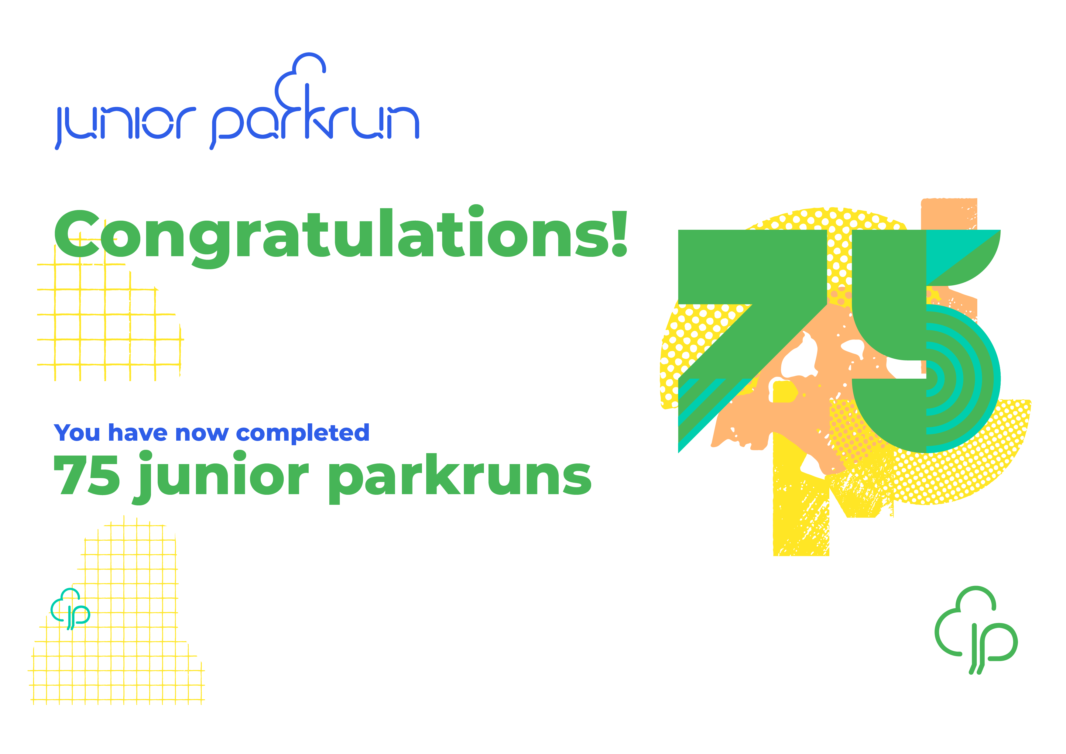 junior parkrun Milestone 75 Certificate
